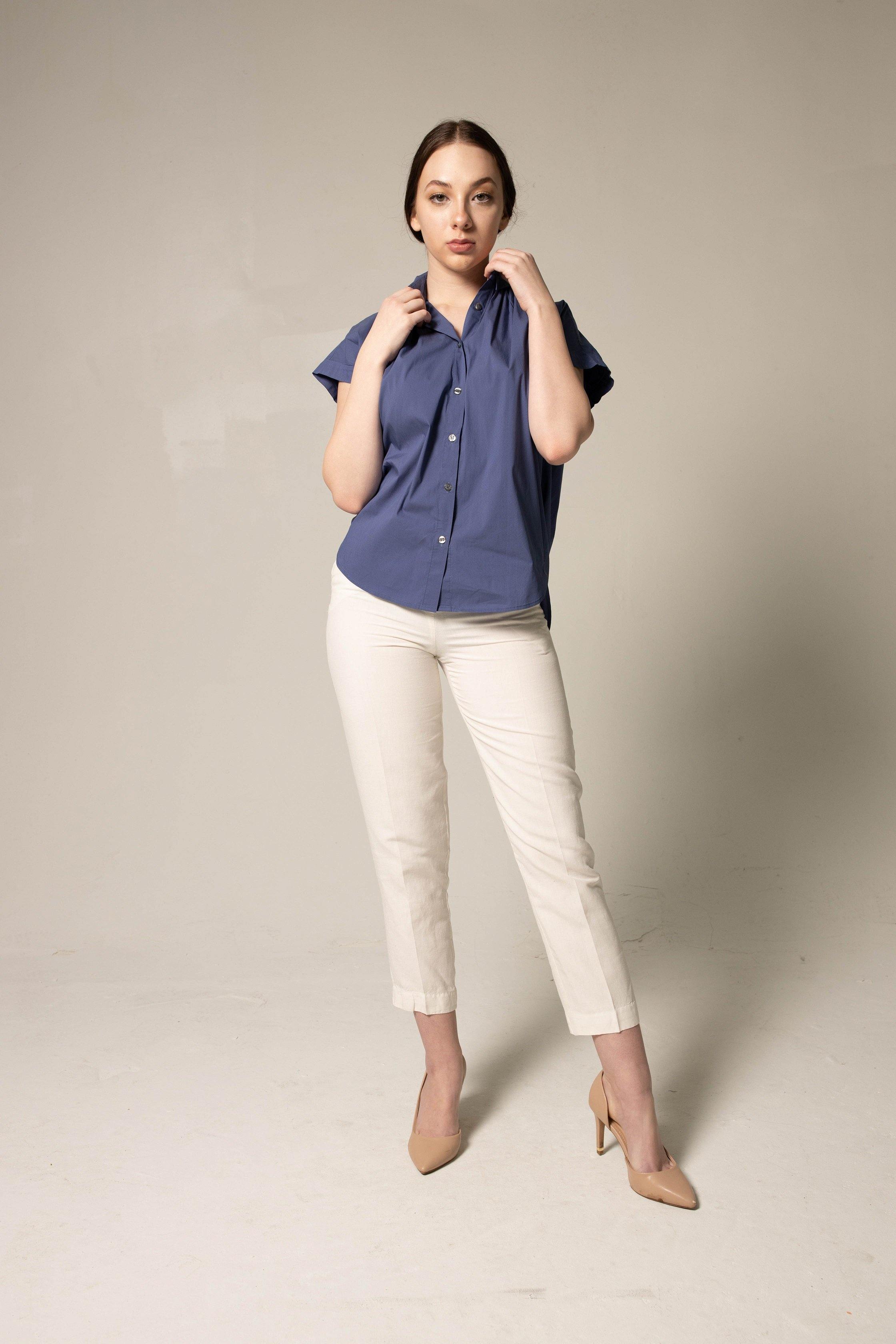 Women's Gather Collar Shirt in Navy-Le Réussi-S-navy-blue-Urbanheer