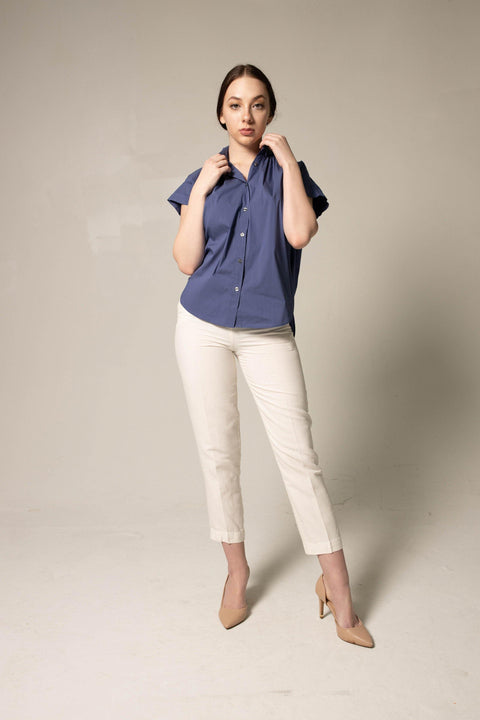 Women's Gather Collar Shirt in Navy-Le Réussi-S-navy-blue-Urbanheer