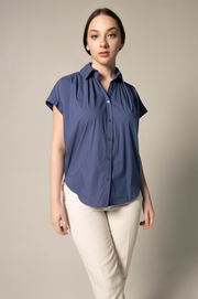 Women's Gather Collar Shirt in Navy-Le Réussi-S-navy-blue-Urbanheer