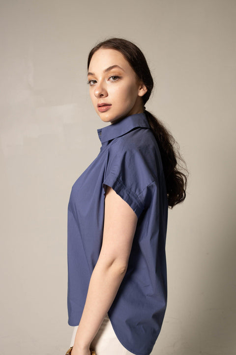 Women's Gather Collar Shirt in Navy-Le Réussi-S-navy-blue-Urbanheer