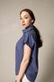 Women's Gather Collar Shirt in Navy-Le Réussi-S-navy-blue-Urbanheer