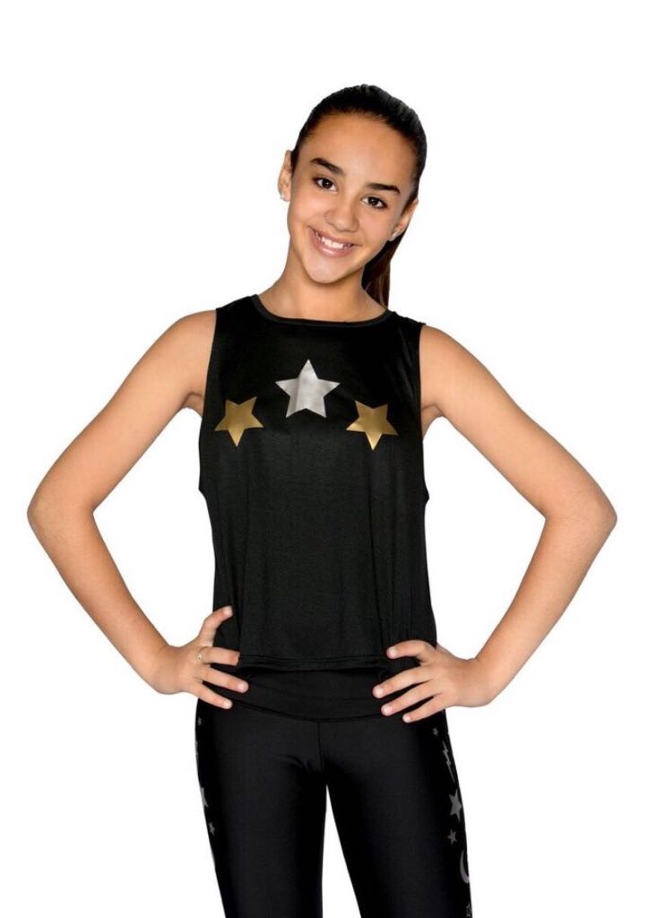 Stars Silver and Gold Black Tank