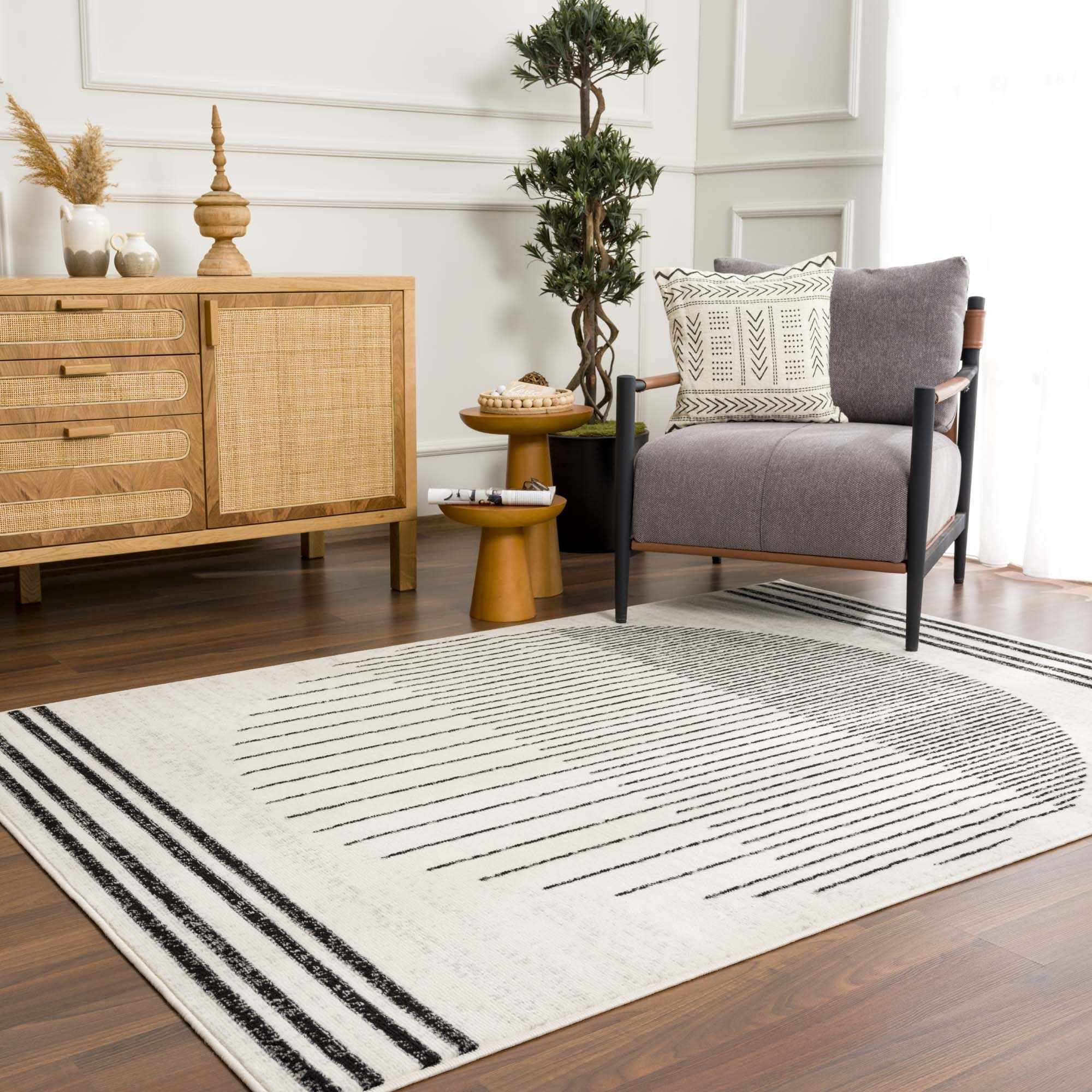 Angus Black&White Geometric Area Rug-Rugs-Hauteloom-2'7" x 7'3" Runner-Urbanheer