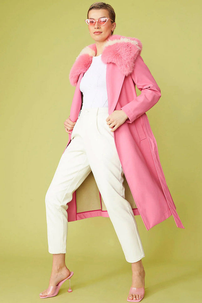 Pink Tencel Blend Eco Leather Trench Coat-Clothing - Women-Buy Me Fur Ltd-S-M-Pink-Faux Leather-Urbanheer