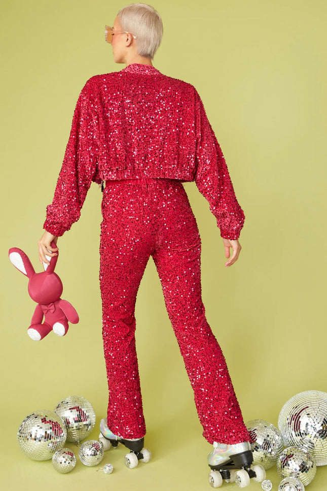 Pink Sequin Flared Trousers-Bottoms-Buy Me Fur Ltd-Urbanheer