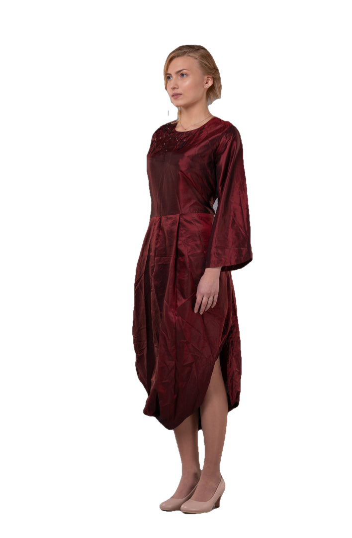 Pure Silk Dress-AAMOGH-XS-Bordeaux-Urbanheer