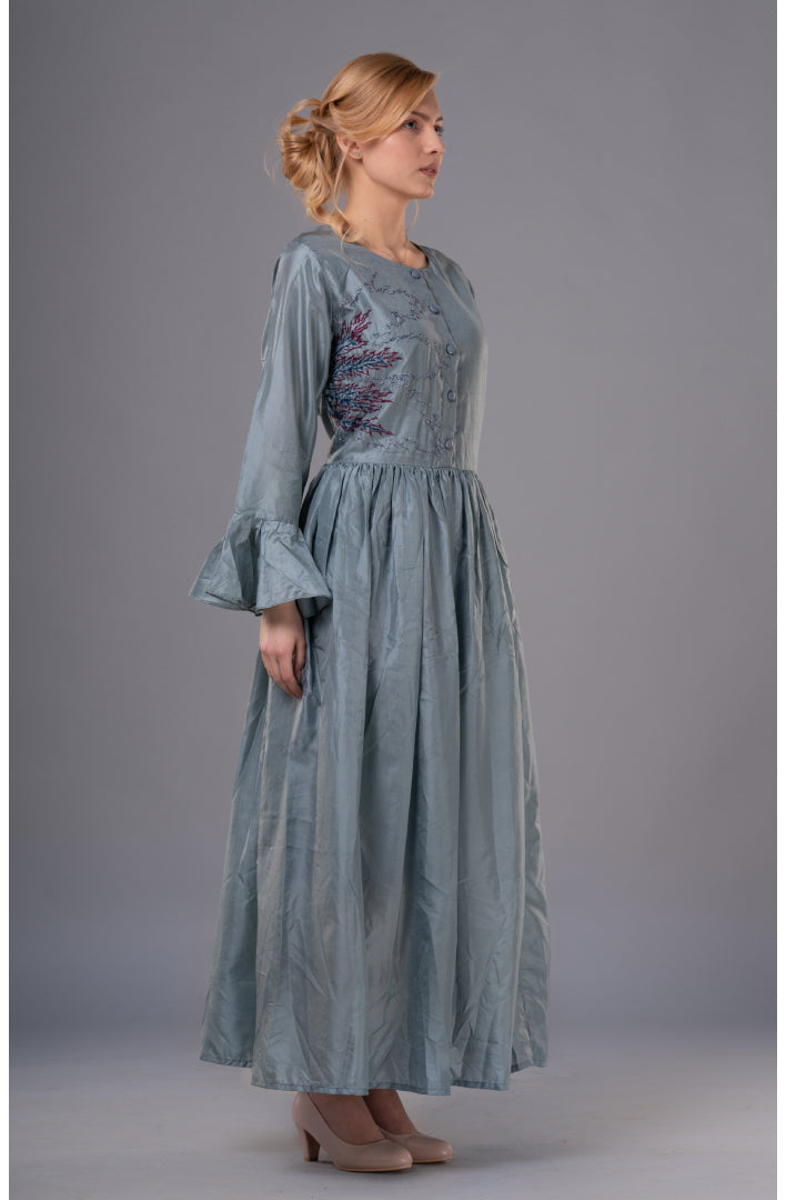 Pure Silk Flare Dress Grey-AAMOGH-XS-Grey-Urbanheer