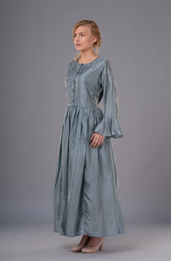 Pure Silk Flare Dress Grey-AAMOGH-XS-Grey-Urbanheer