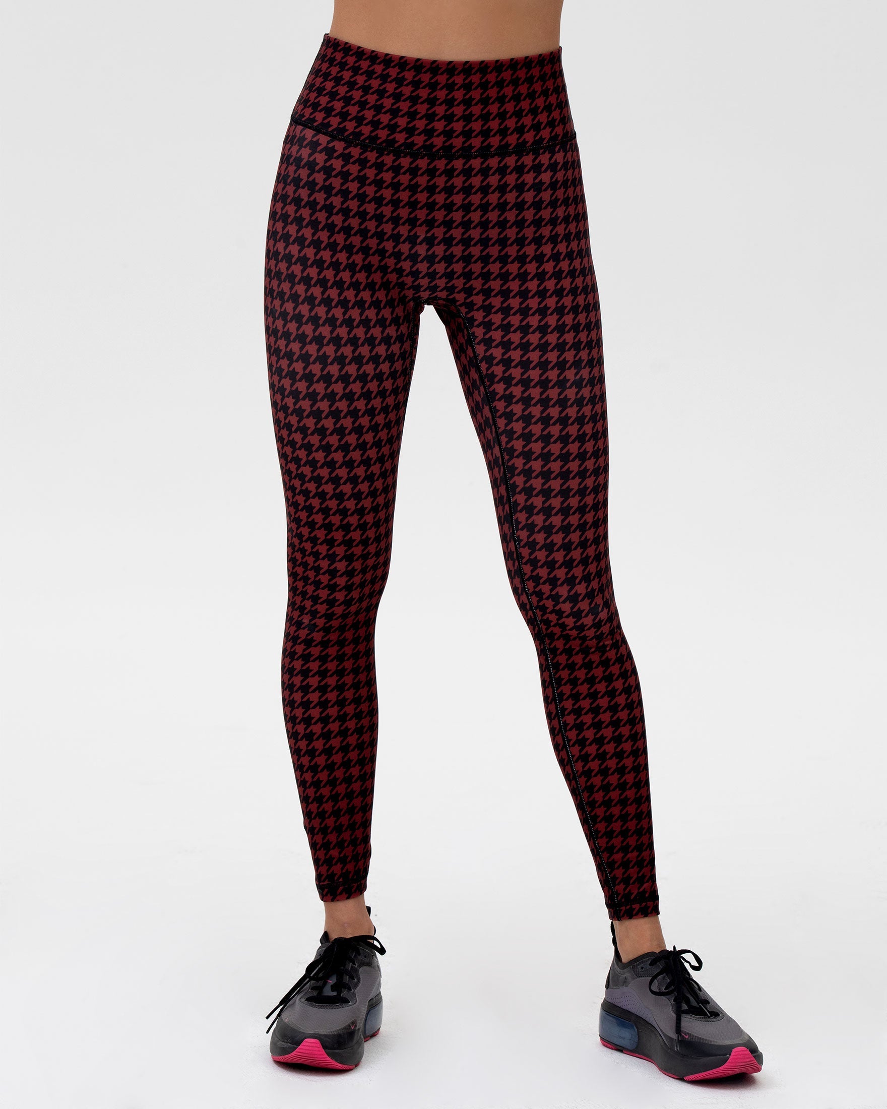 Hybrid Fleece Houndstooth Print Leggings High Waist-Clothing - Women-rebody-White/Black-XS-Urbanheer