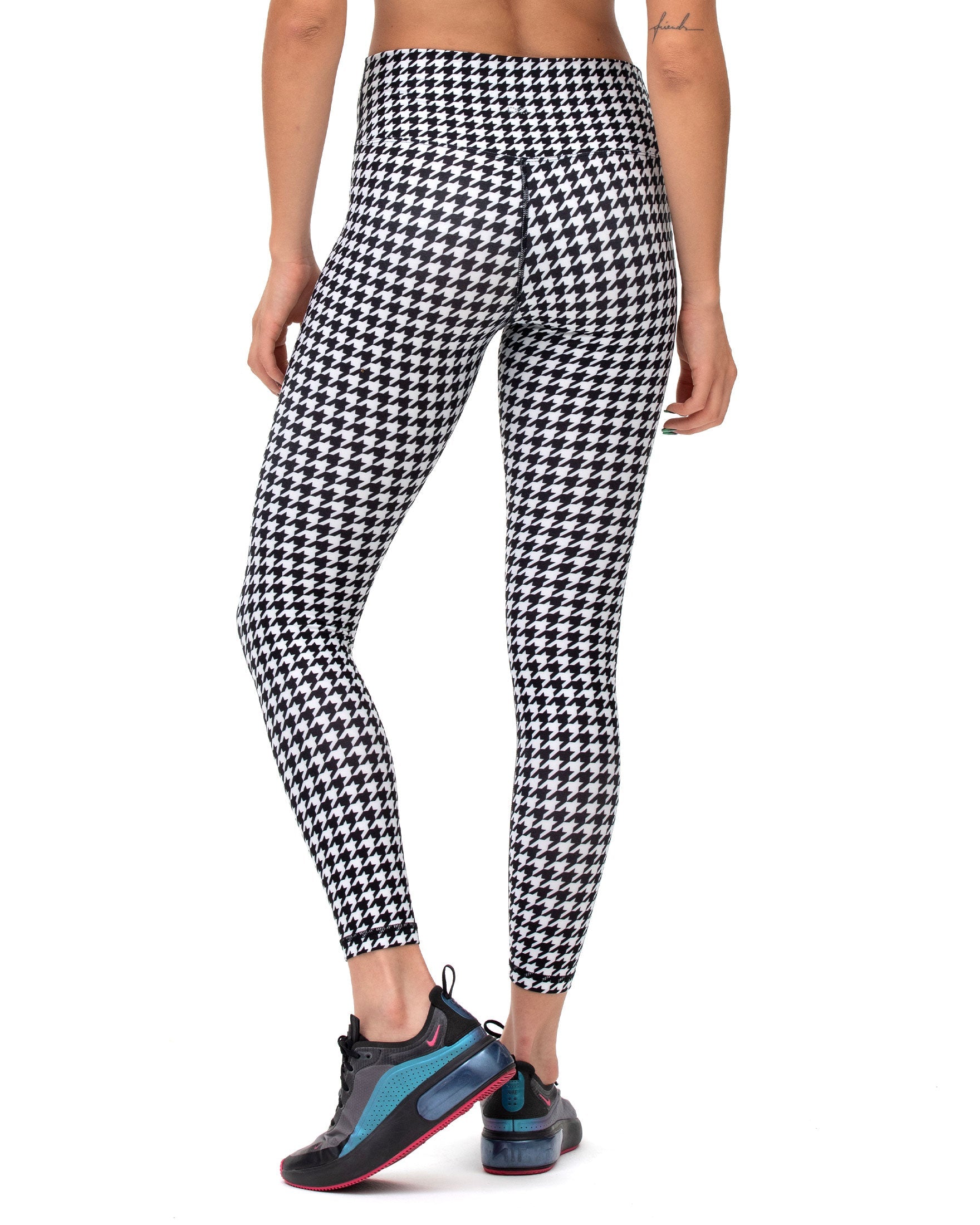Hybrid Fleece Houndstooth Print Leggings High Waist-Clothing - Women-rebody-White/Black-XS-Urbanheer