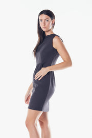 Charcoal Mini Dress Pleated With Pockets-Le Réussi-S-Charcoal-Urbanheer