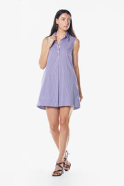 Italian Cotton Sleeveless Dress In Purple-Sleeveless Dress - Purple and White-Le Réussi-S-Purple-White-Urbanheer