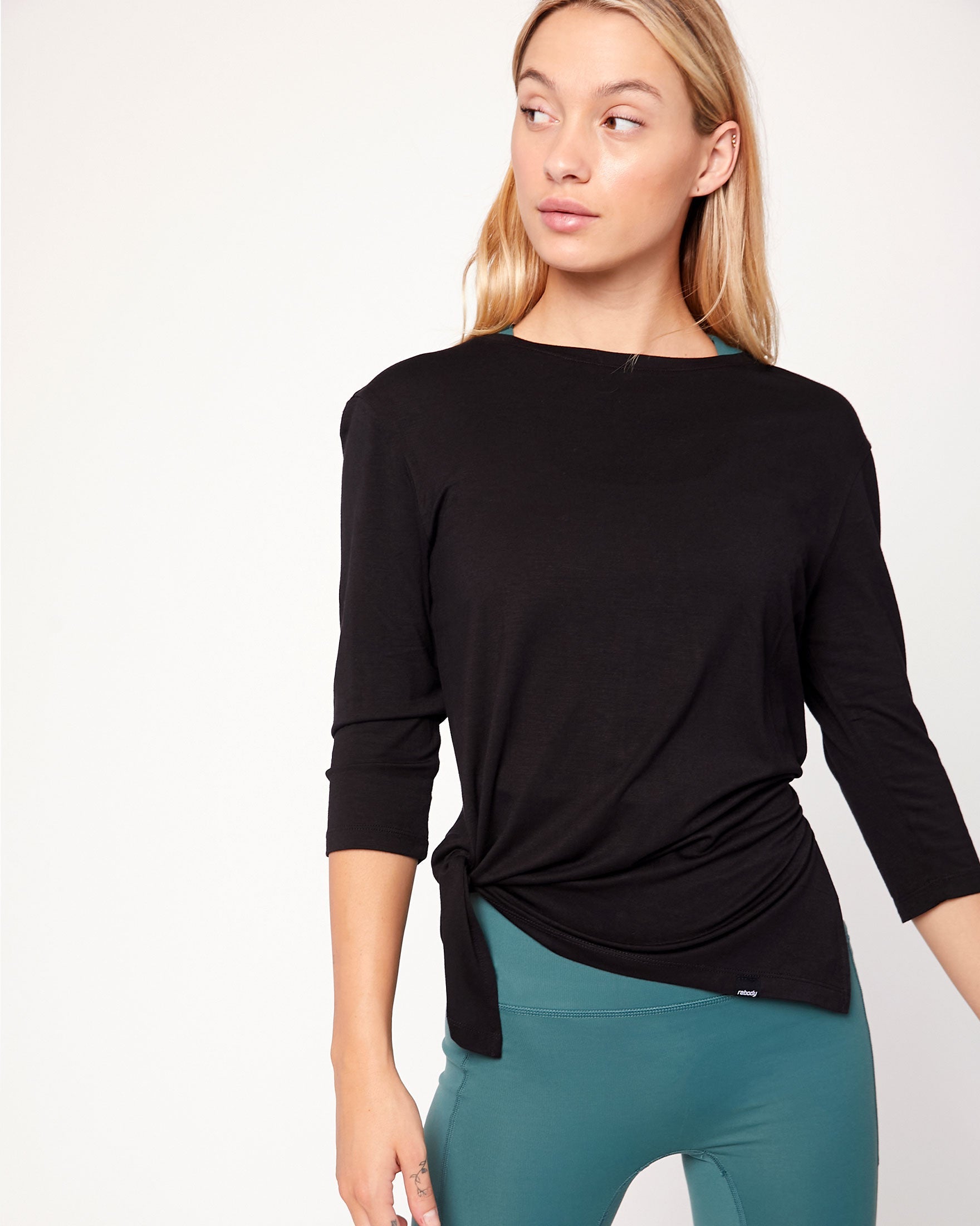 Anen Side Tie 3/4 Sleeve Top-Clothing - Women-rebody-Metropolis Black-XS-Urbanheer