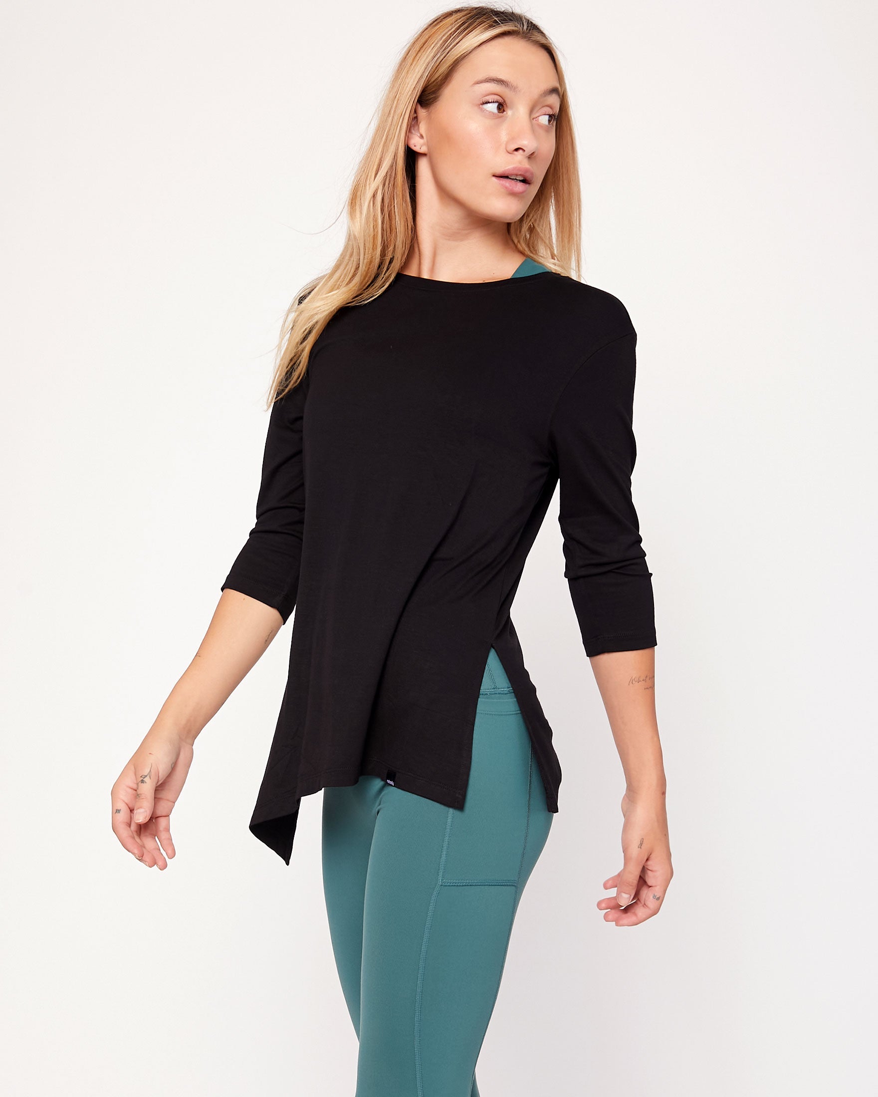 Anen Side Tie 3/4 Sleeve Top-Clothing - Women-rebody-Metropolis Black-XS-Urbanheer