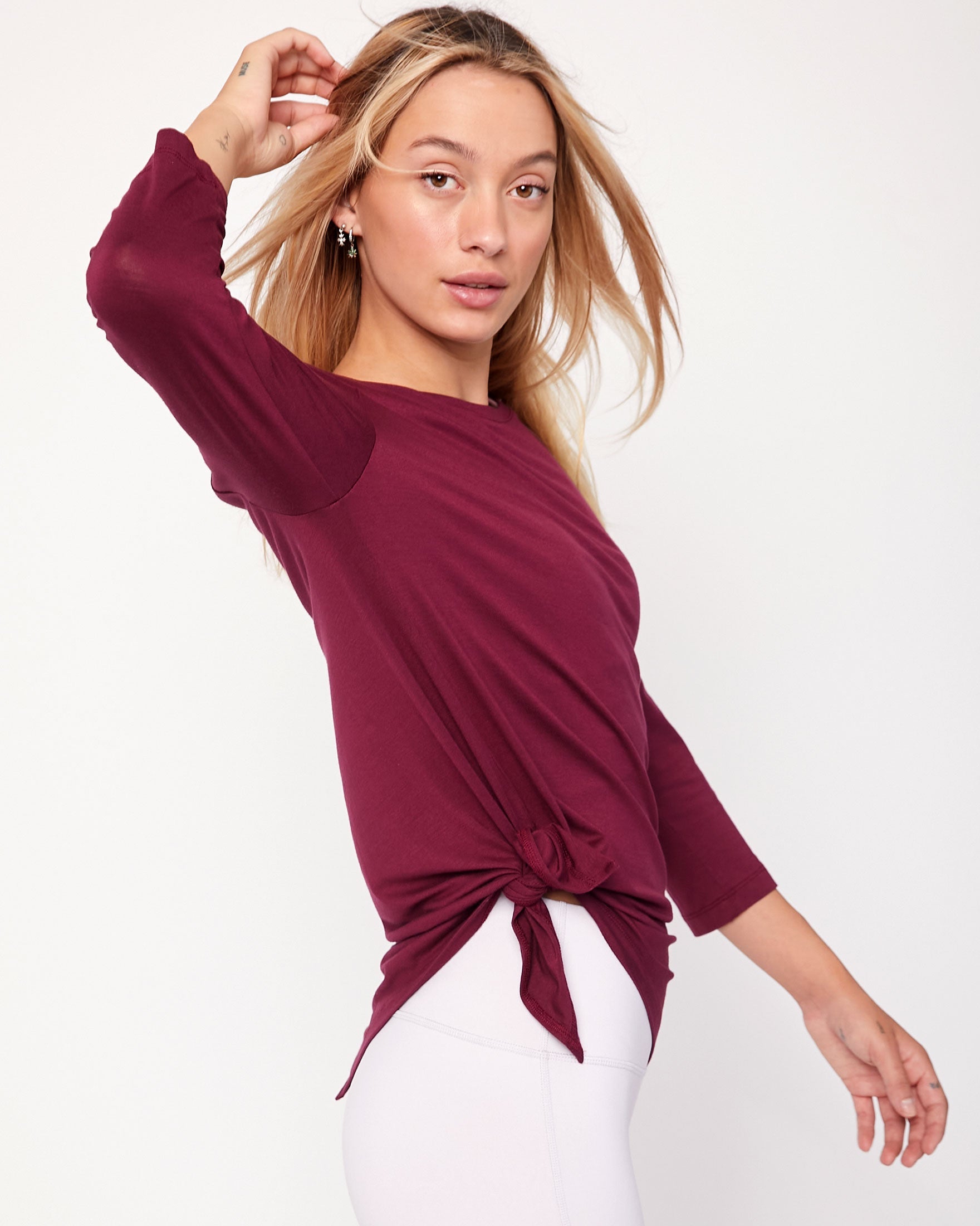 Anen Side Tie 3/4 Sleeve Top-Clothing - Women-rebody-Metropolis Black-XS-Urbanheer