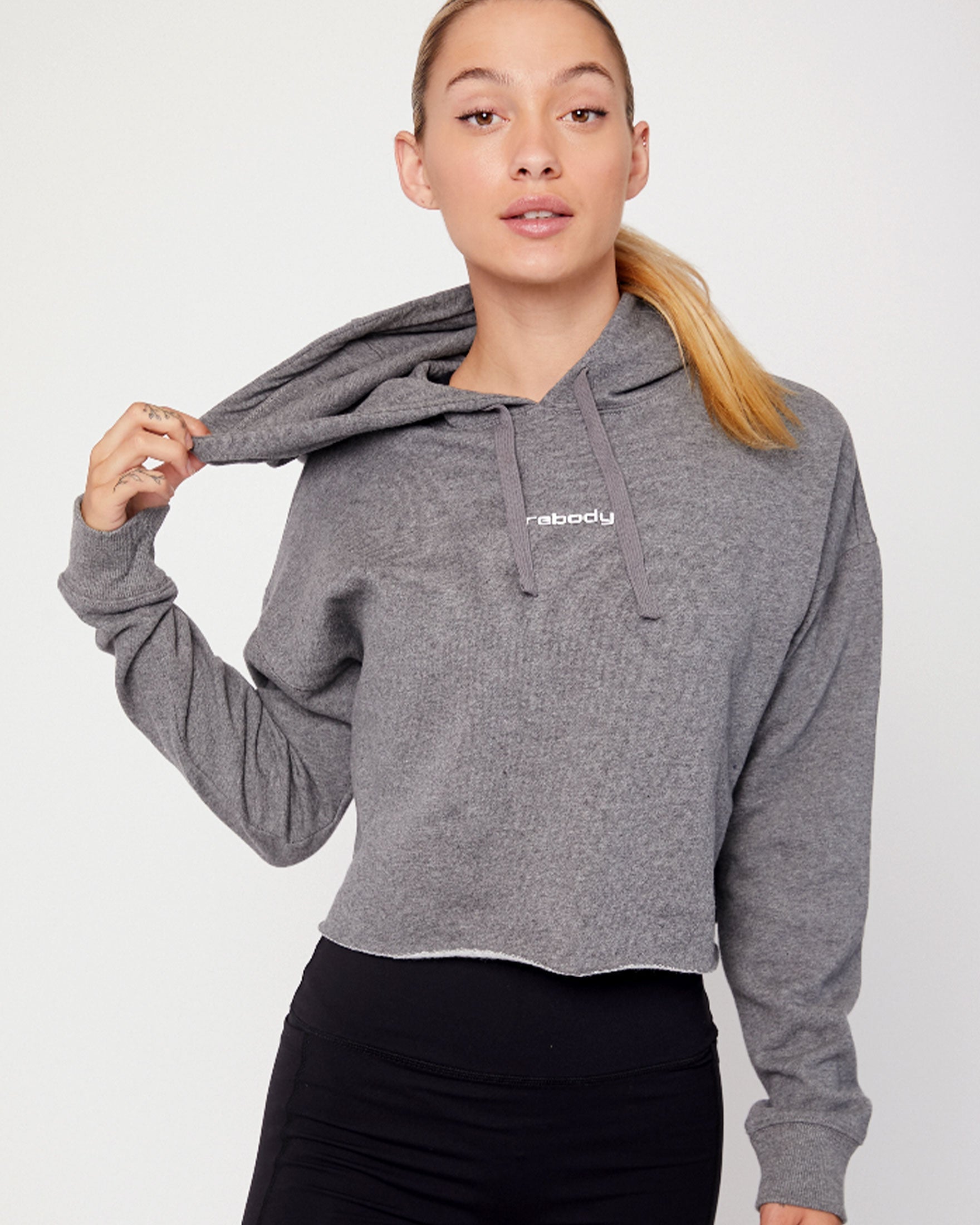 Rebody Logo Fleece Crop Hoody-rebody-Heather Grey-XS-Urbanheer