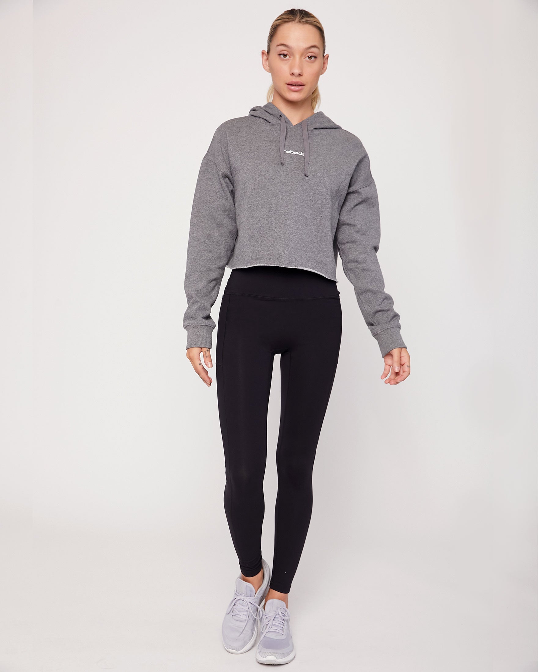 Rebody Logo Fleece Crop Hoody-rebody-Heather Grey-XS-Urbanheer