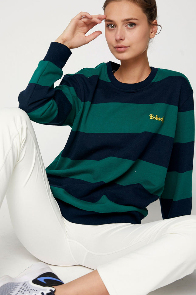 Embroidered Rebody Rugby Striped Sweatshirt Sustainable