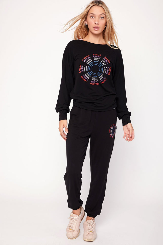 Karma Graphic Viscose Blend Long Sleeve Top-Clothing - Women-rebody-Urbanheer