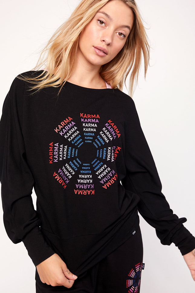 Karma Graphic Viscose Blend Long Sleeve Top-Clothing - Women-rebody-Black/Print-XS-Urbanheer