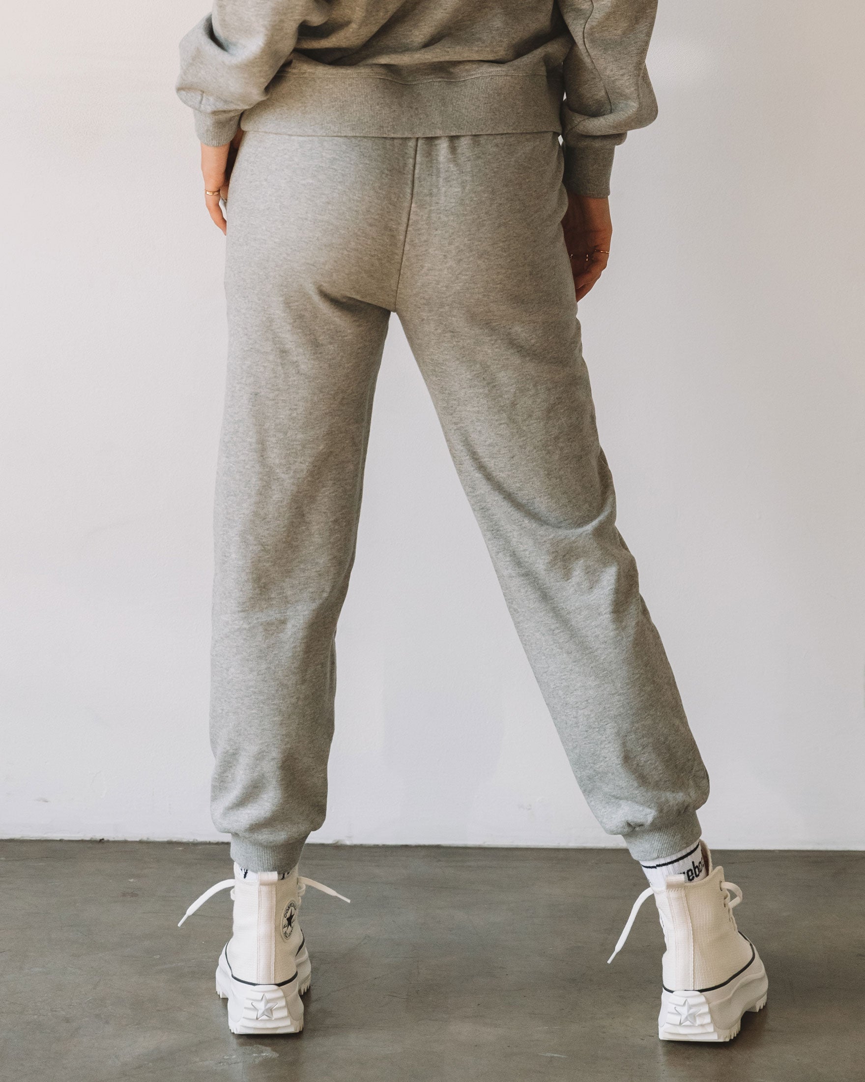 Rebody Lifestyle French Terry Sweatpants-Rebody-Heather Grey/White-M-Urbanheer