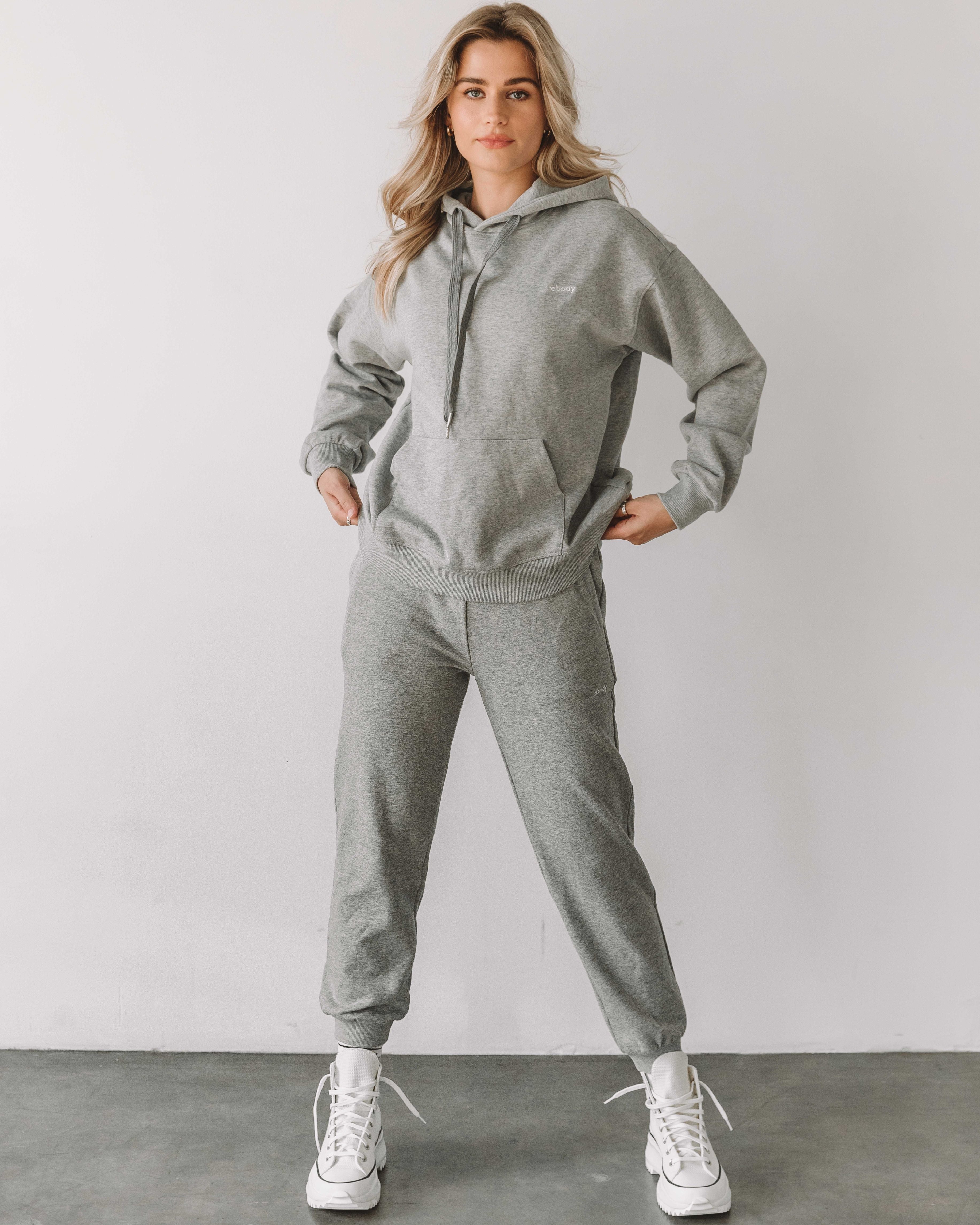 Rebody Lifestyle French Terry Sweatpants-Rebody-Heather Grey/White-M-Urbanheer