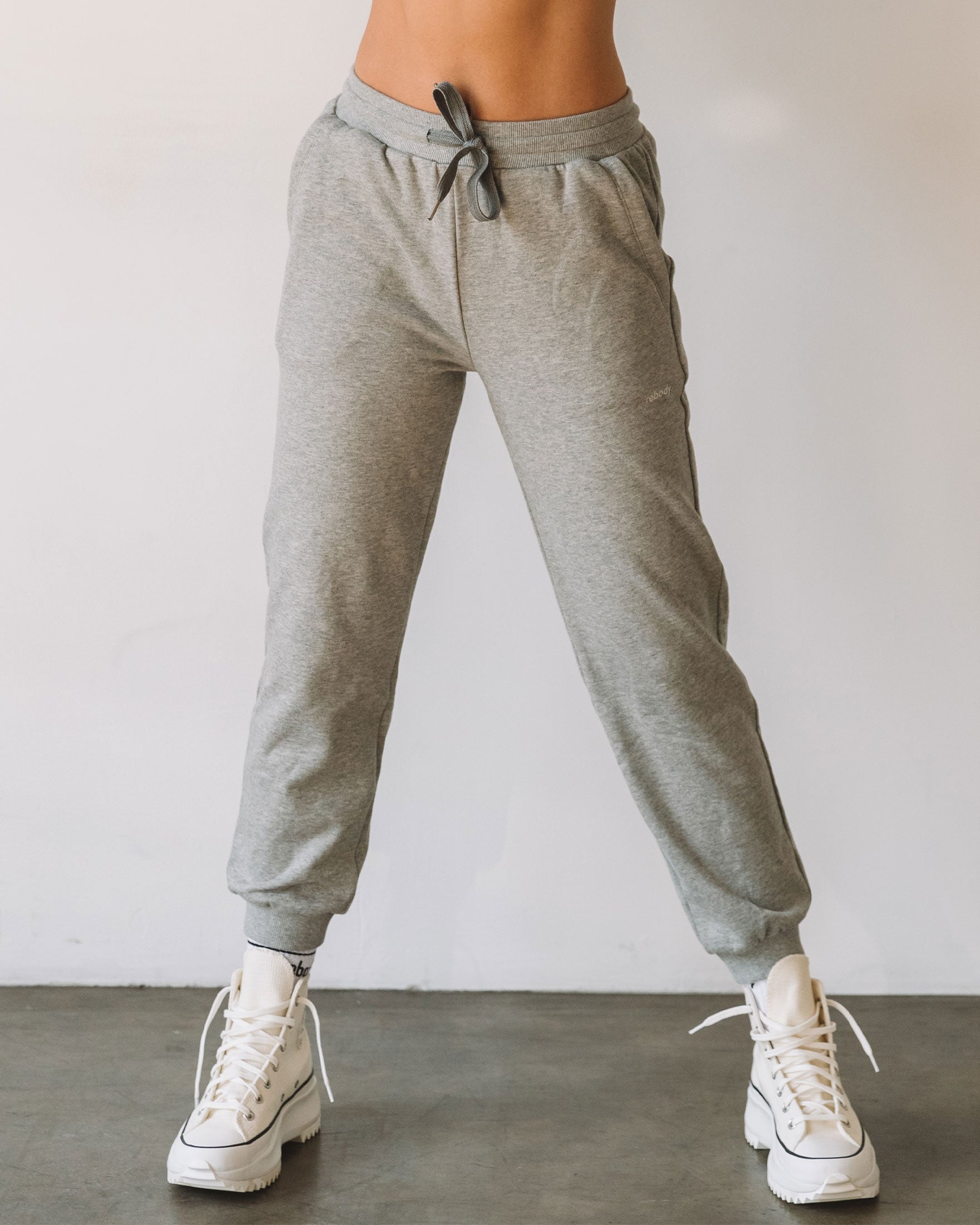 Rebody Lifestyle French Terry Sweatpants-Rebody-Heather Grey/White-M-Urbanheer