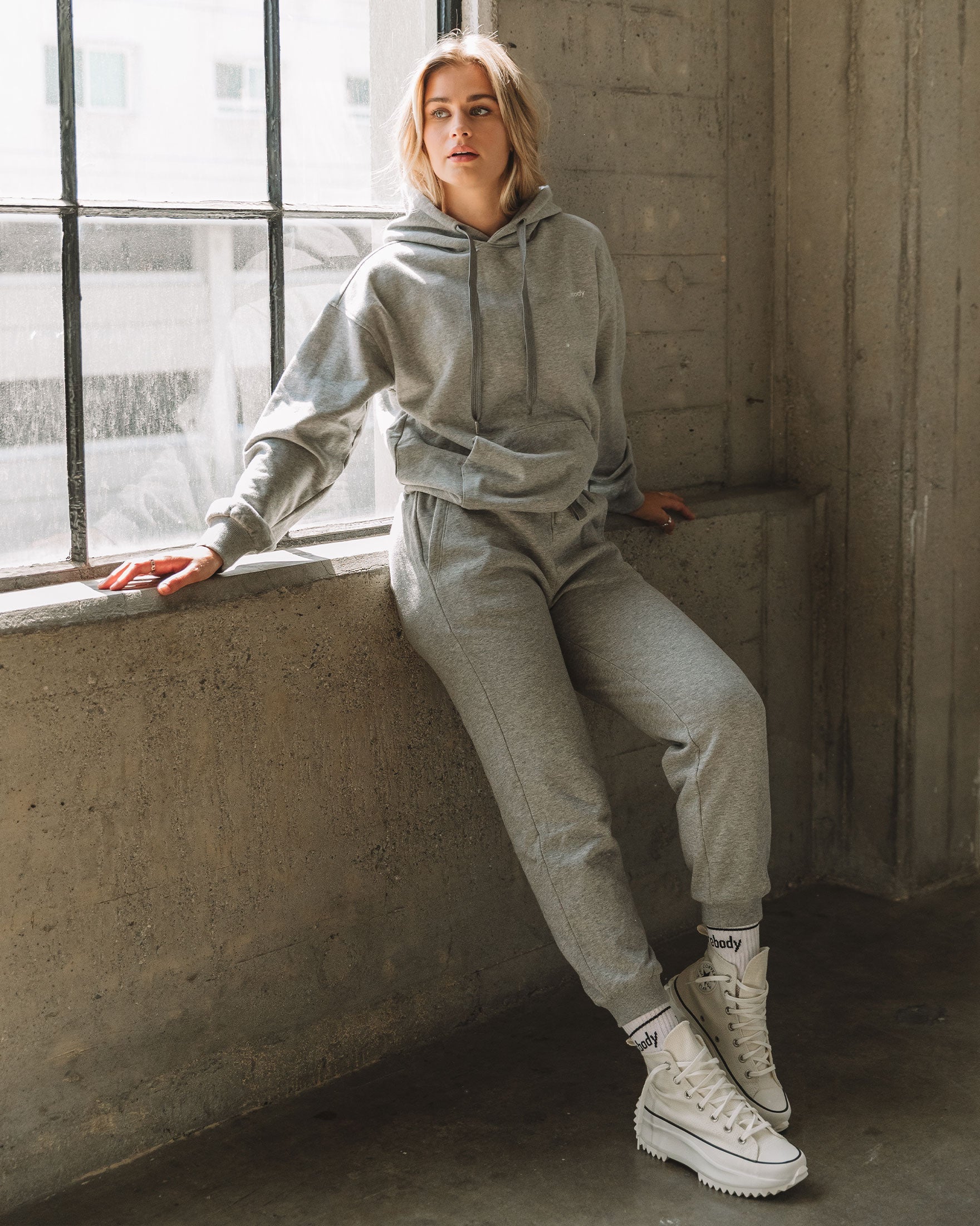 Rebody Lifestyle French Terry Sweatpants-Rebody-Heather Grey/White-M-Urbanheer