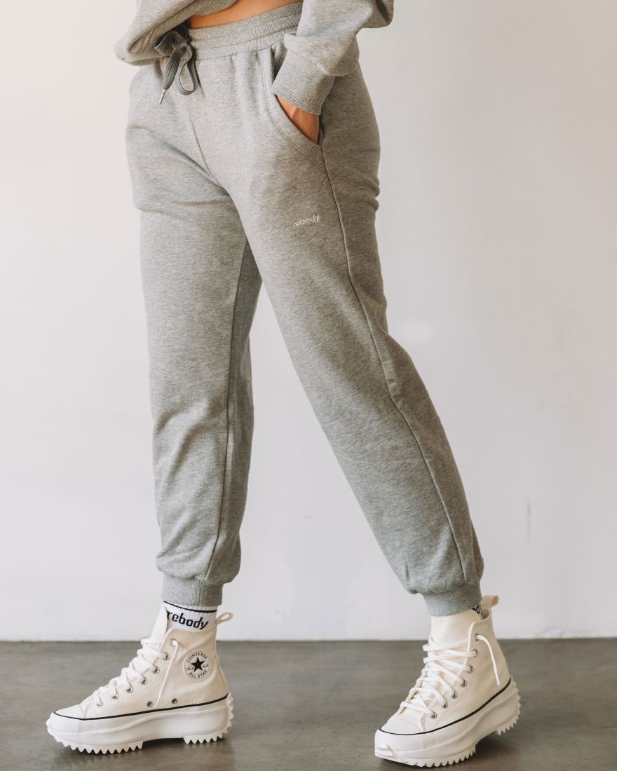 Rebody Lifestyle French Terry Sweatpants-Rebody-Heather Grey/White-M-Urbanheer