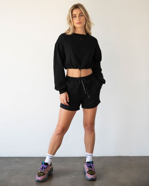 Rebody Puff Sleeve Crop Sweatshirt-rebody-Heather Grey/White-S-Urbanheer
