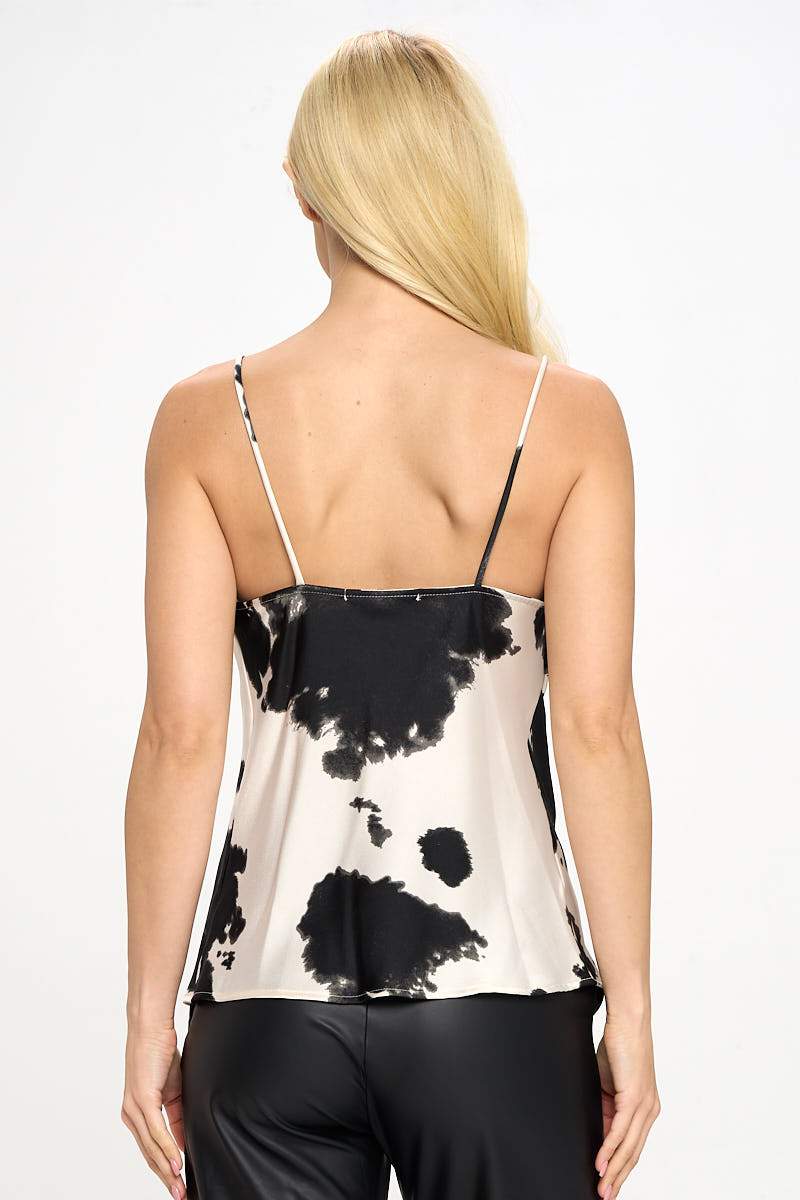 Cow Print Silky Satin Tank Top-Renee C.-1X-BLACK-Urbanheer