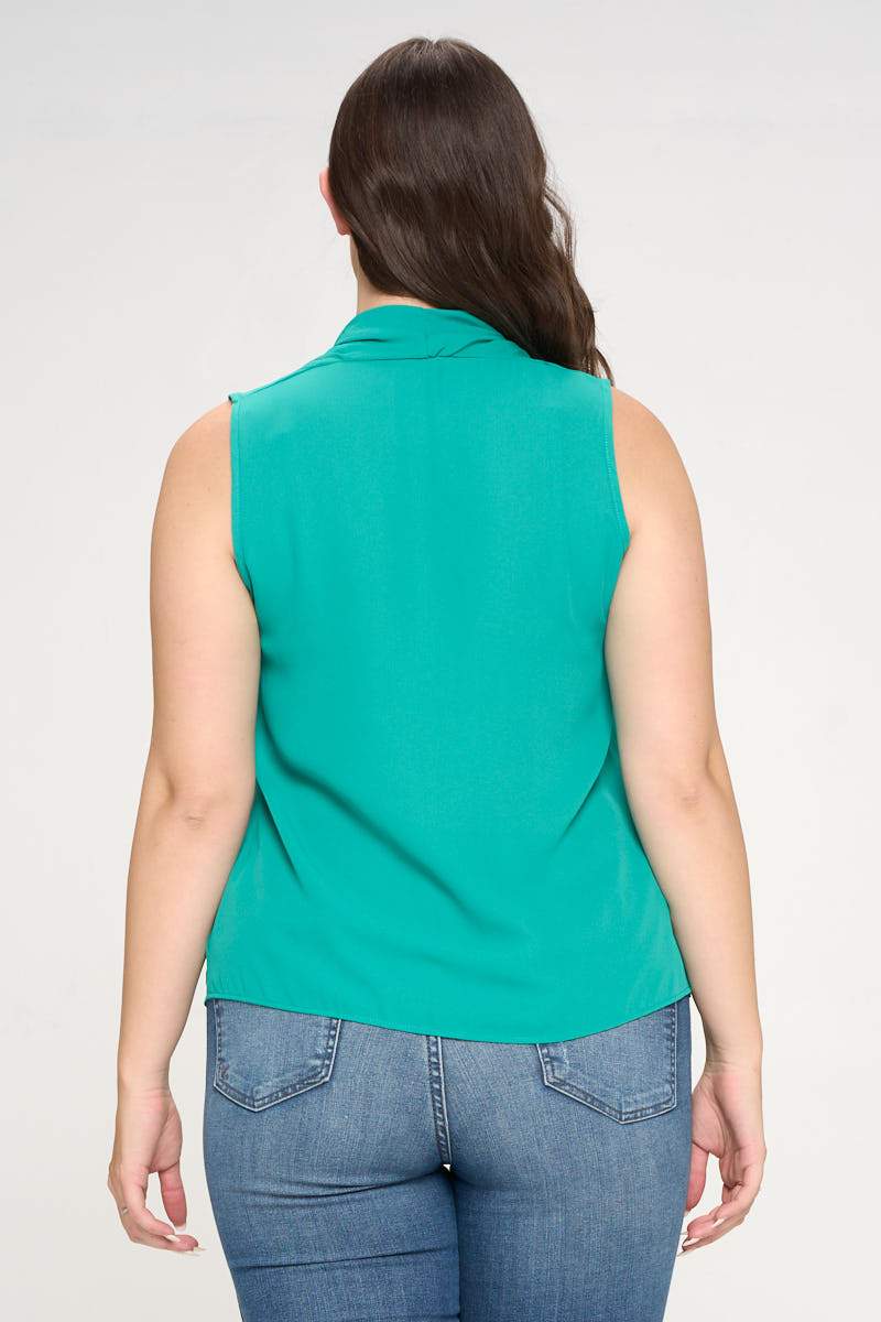 Solid Color V Neck Top With Drape Neckline-Renee C.-1X-GREEN-Urbanheer