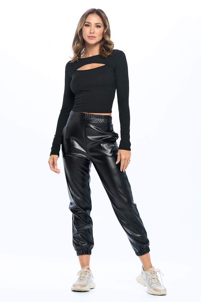 Rib Knit Cut Out Front Top-Tan Hephaestus-LARGE-BLACK-Urbanheer