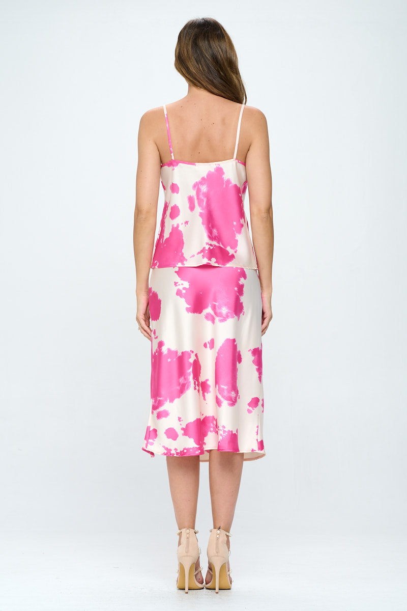 Cow Print Silky Satin Tank Top-Renee C.-LARGE-IVORY FUSCHIA-Urbanheer