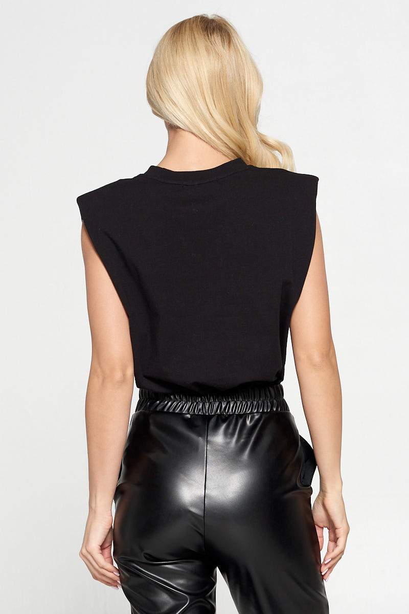 Black Solid Shoulder Pad Top-Renee C.-LARGE-BLACK-Urbanheer