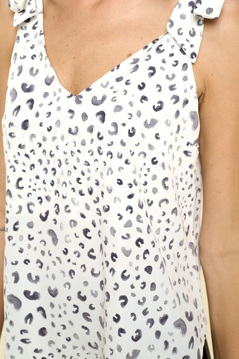 Polka Dot V Neck Top With Bow Strap-Renee C.-LARGE-IVORY BLACK-Urbanheer