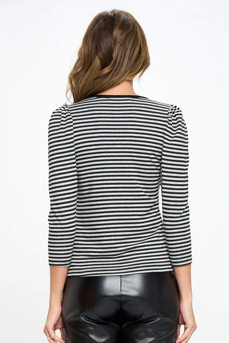 Striped V Neck Top-Renee C.-LARGE-GREY/BLACK-Urbanheer