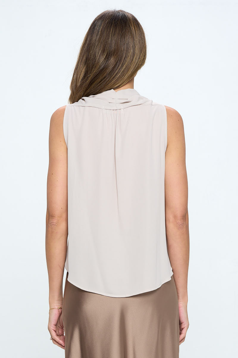 Solid V Neck Top With Drape Neckline-Renee C.-LARGE-BEIGE-Urbanheer
