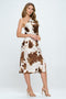 Cow Print Stretch Satin One Shoulder Dress-Renee C.-LARGE-BROWN-Urbanheer