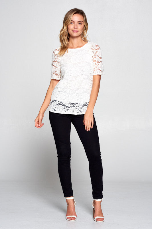 Lace Short Sleeve Top-Renee C.-LARGE-BLACK-Urbanheer