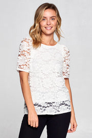 Lace Short Sleeve Top-Renee C.-LARGE-BLACK-Urbanheer
