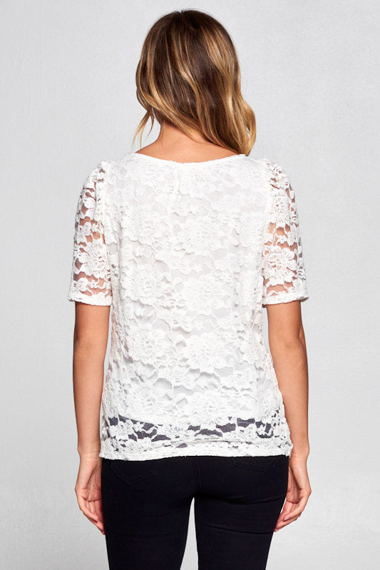 Lace Short Sleeve Top-Renee C.-LARGE-BLACK-Urbanheer