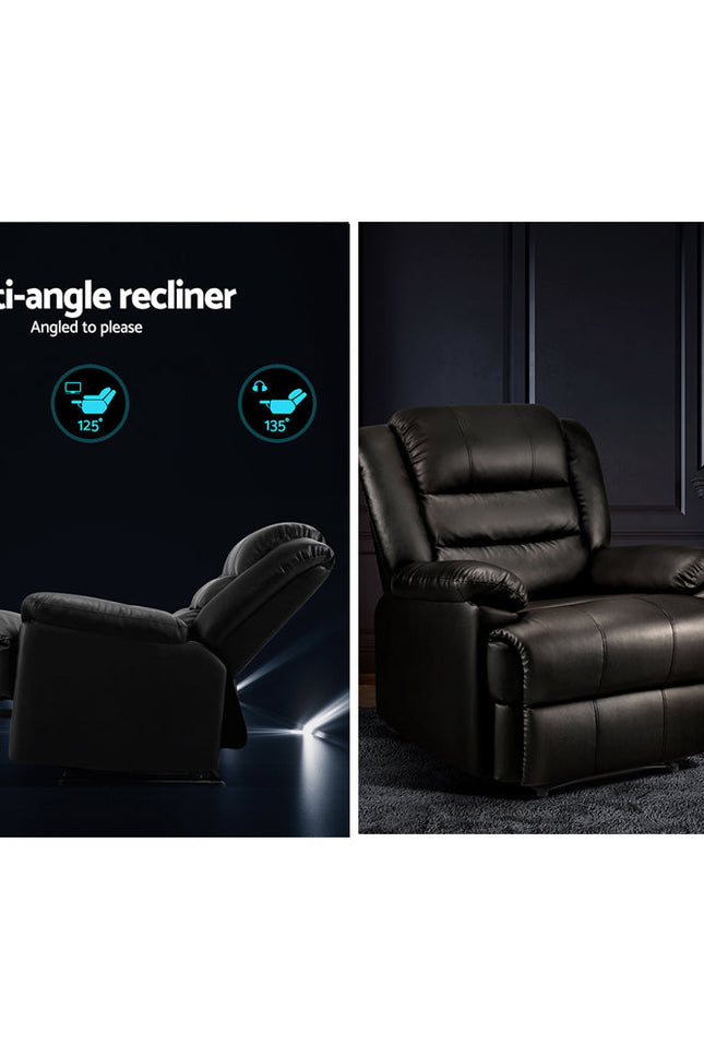 Artiss Recliner Chair Armchair Luxury Single Lounge Sofa Couch Leather Black-Artiss-Urbanheer