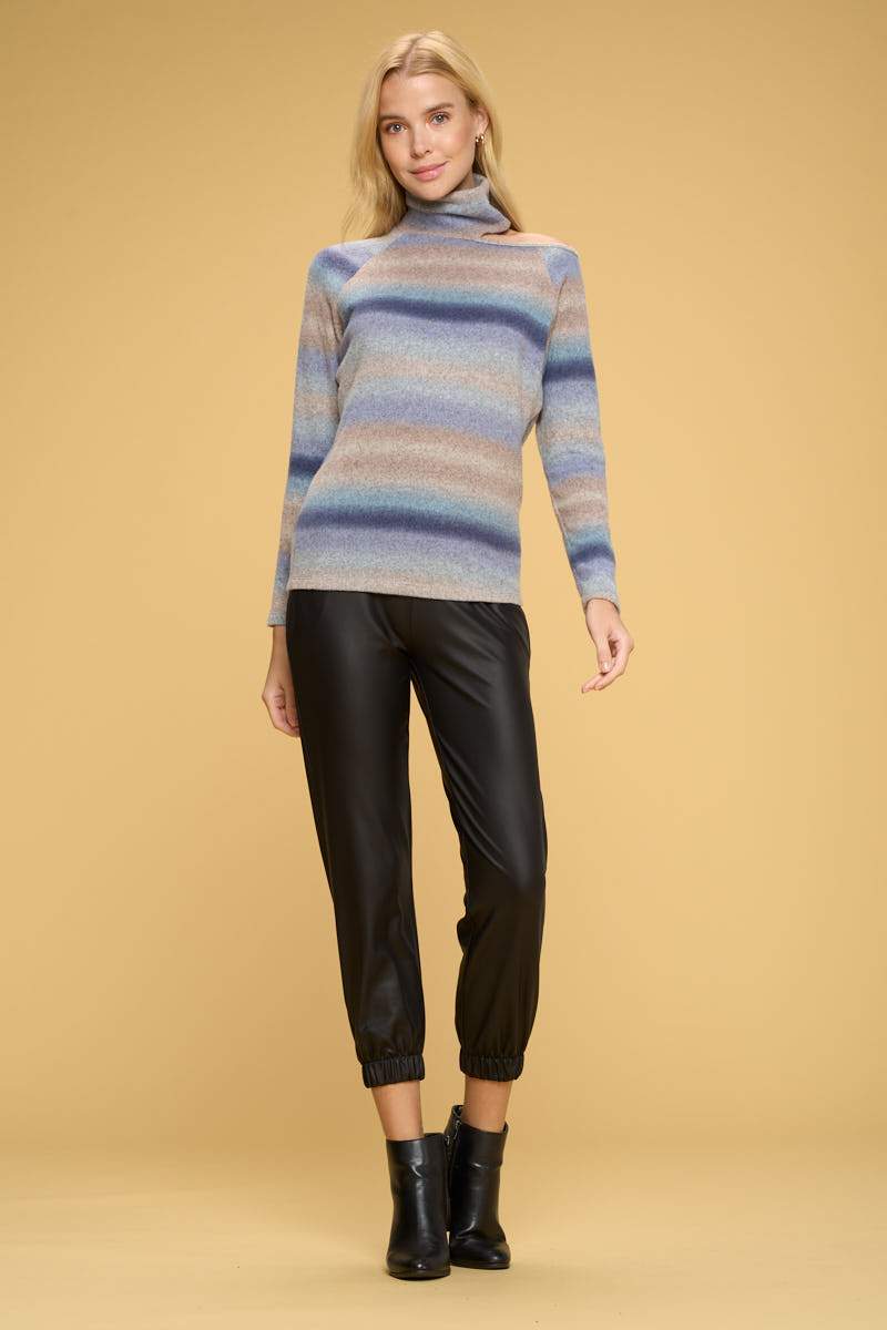 Ombre Cold Shoulder Turtleneck Top-Renee C.-LARGE-BLUE-Urbanheer