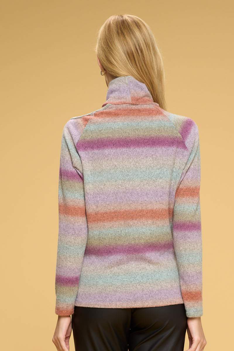 Ombre Cold Shoulder Turtleneck Top-Renee C.-LARGE-PINK-Urbanheer