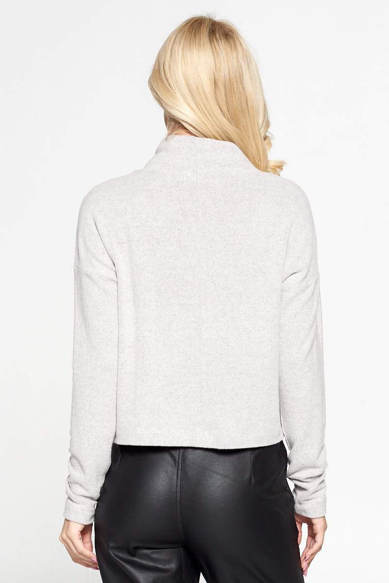 Brushed Knit Heather Grey Cowl Neck Long Sleeve Top-Renee C.-LARGE-HEATHER GREY-Urbanheer