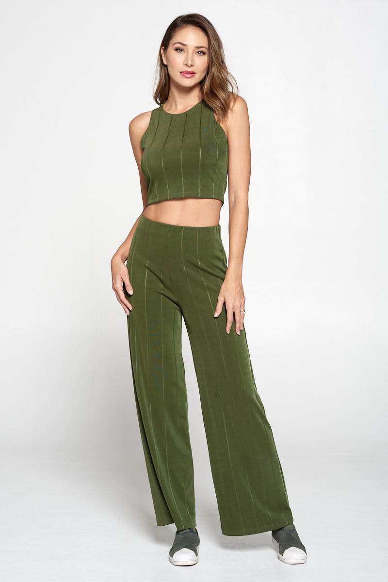 Olive Knit Palazzo Pants With Striped Detail-Renee C.-LARGE-OLIVE-Urbanheer