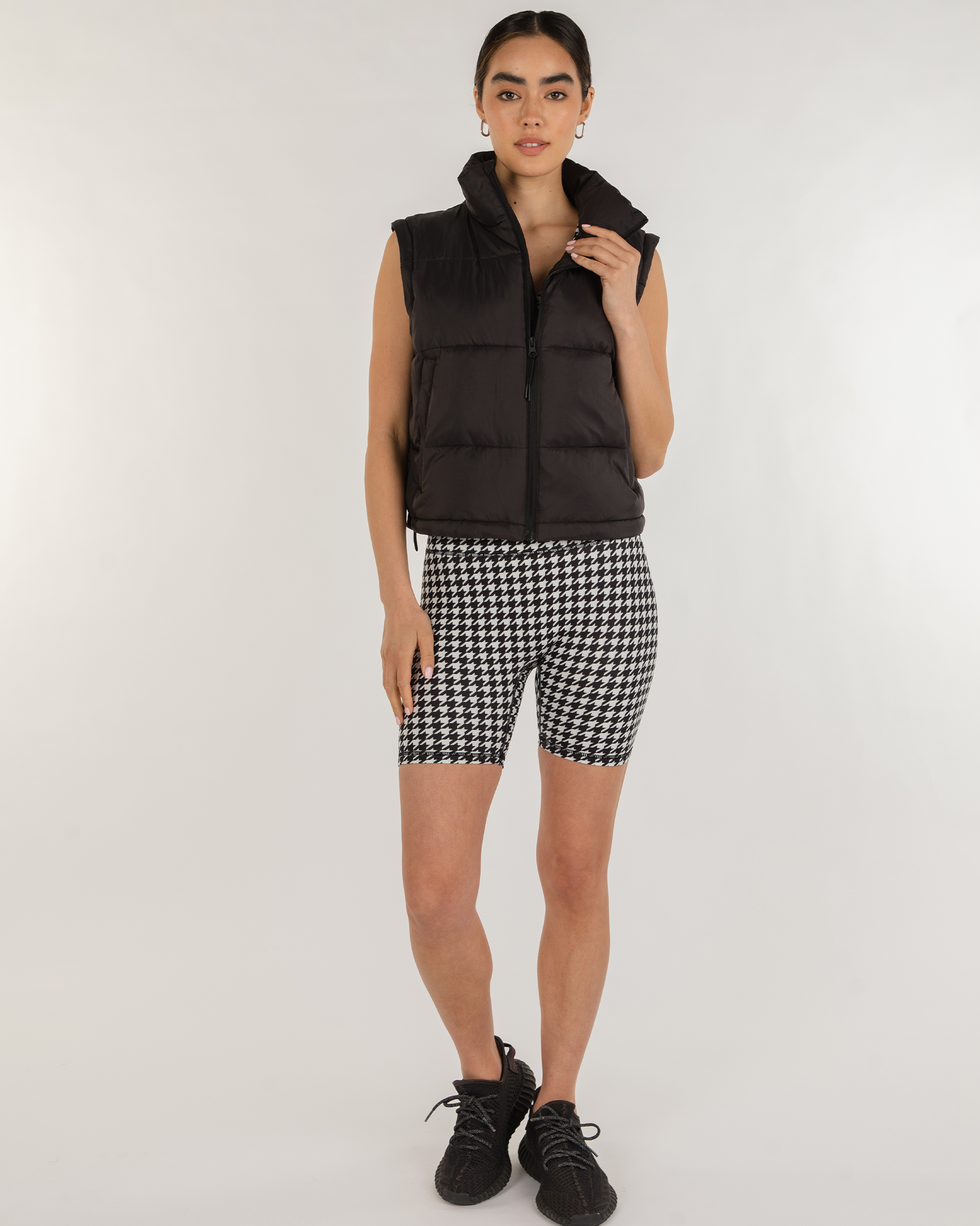 Hybrid Fleece Biker Shorts High Waist 6"-Clothing - Women-rebody-White/Black-XS-Urbanheer