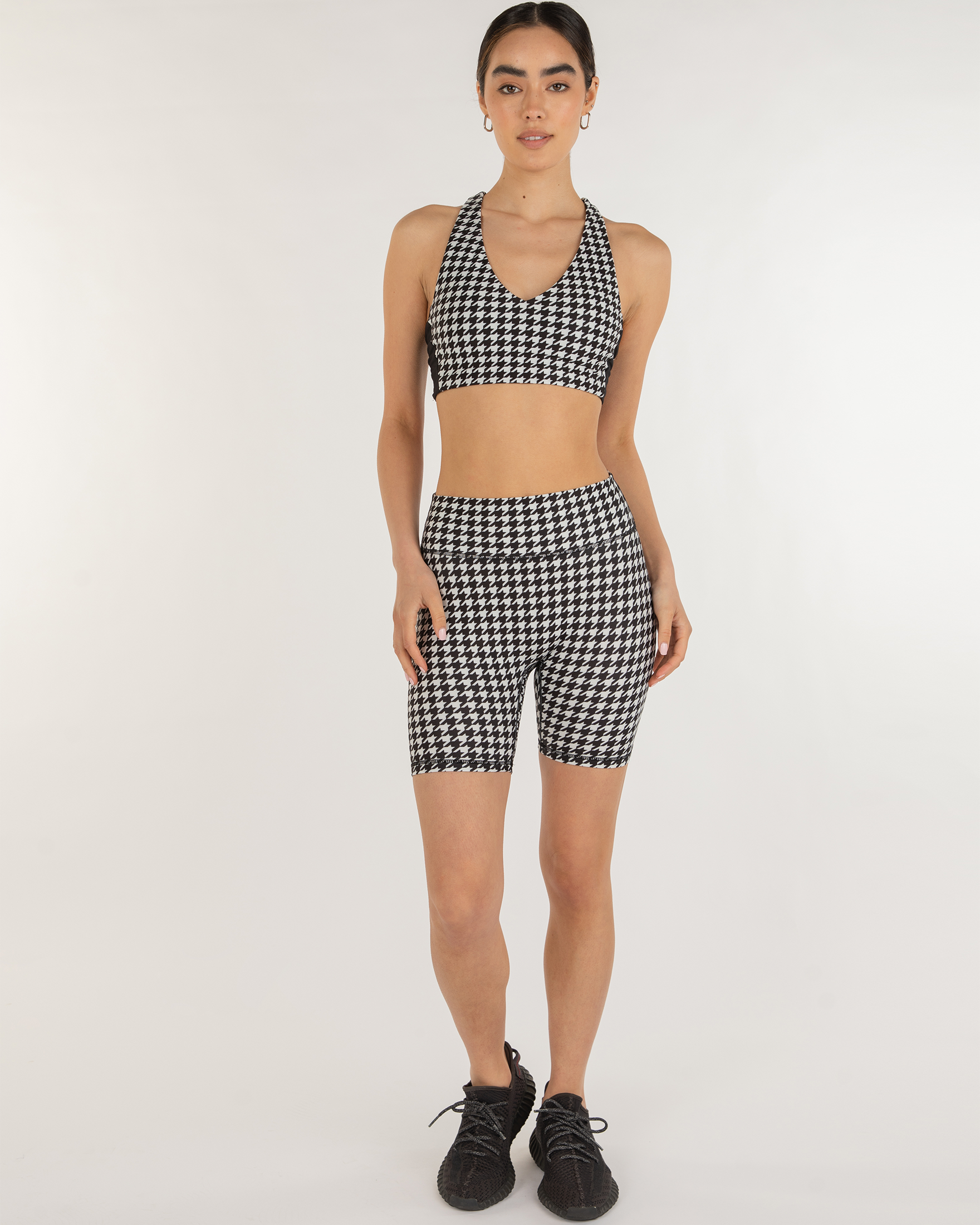 Hybrid Fleece Biker Shorts High Waist 6"-Clothing - Women-rebody-White/Black-XS-Urbanheer