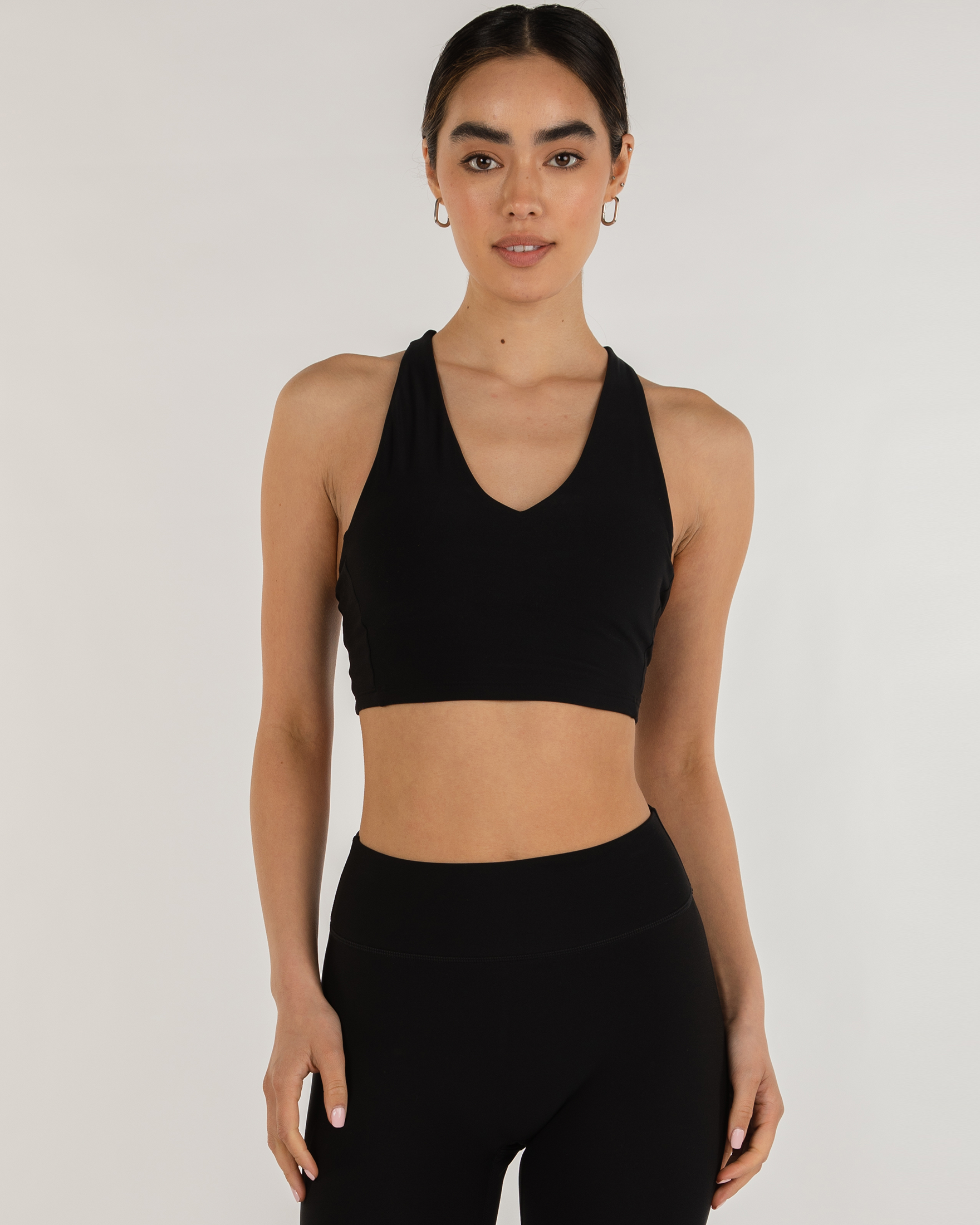 Elsa Fleece V Neck Longline Bra-Clothing - Women-rebody-Warm Black-XS-Urbanheer